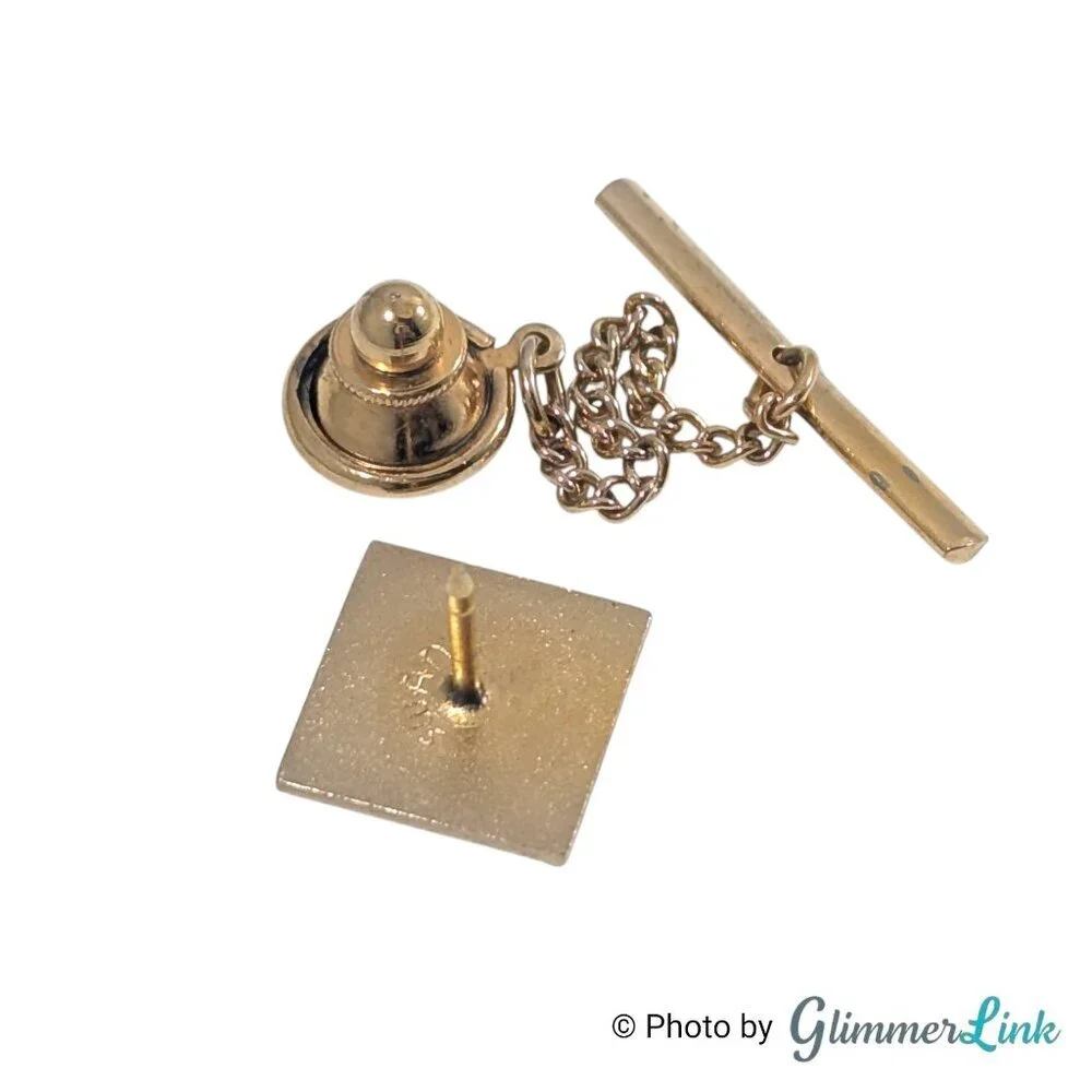 Vintage Swank Two Tone Golf Clubs & Ball Square Tie Tack Pin with Chain